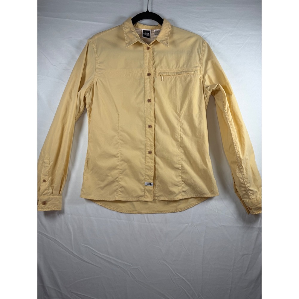 The North Face Womens Yellow Nylon Hiking Travel Button Down Shirt Sz M outdoors